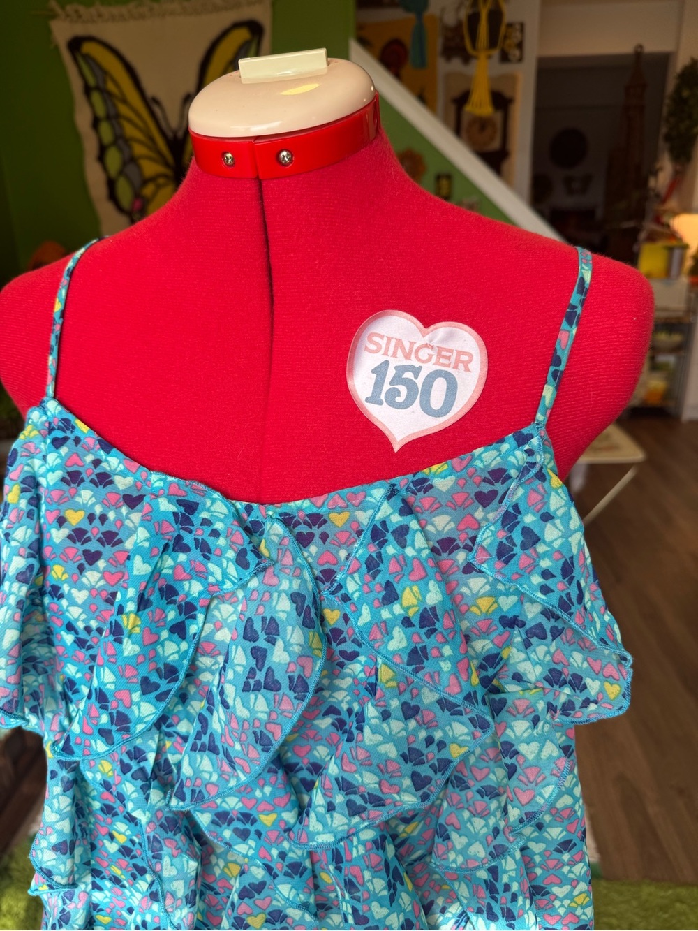 Vintage Y2K Women’s Blue Floral Ruffled Spaghetti Strap Top - Picture 2 of 4